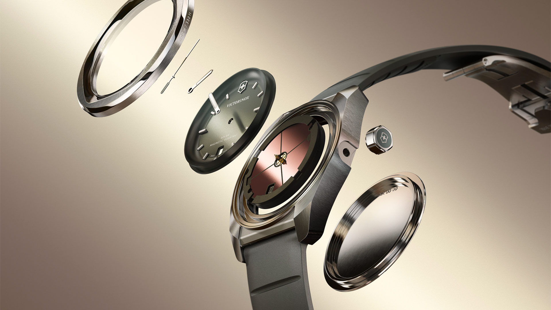 Detalle de la tecnología de carga solar en un reloj para hombre